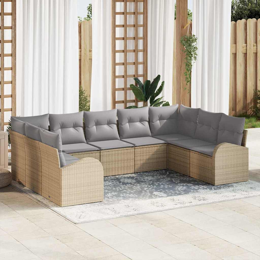 Sofa Sæt 9 stk. Beige [Syntetisk]: Poly Rattan