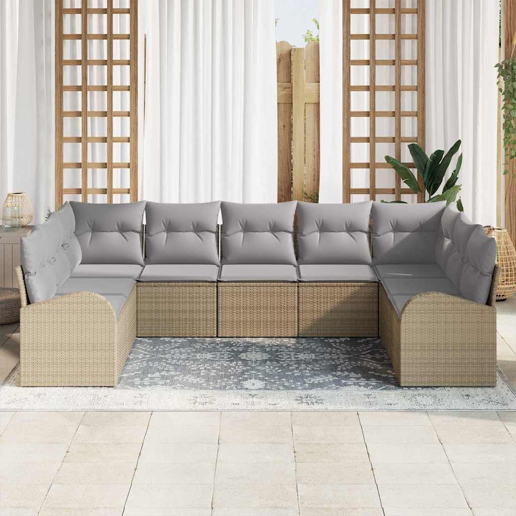 Sofa Sæt 9 stk. Beige [Syntetisk]: Poly Rattan