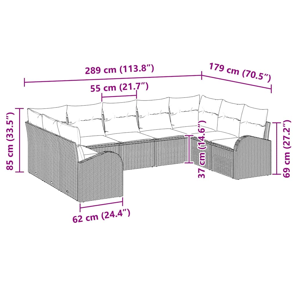 Sofa Sæt 9 stk. Beige [Syntetisk]: Poly Rattan