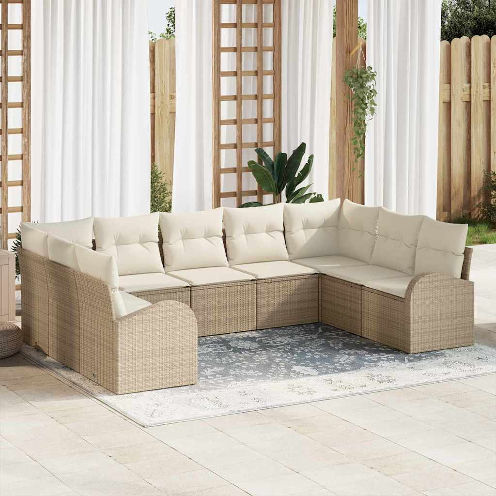 Sofa Sæt 9 stk. Beige [Syntetisk]: Poly Rattan