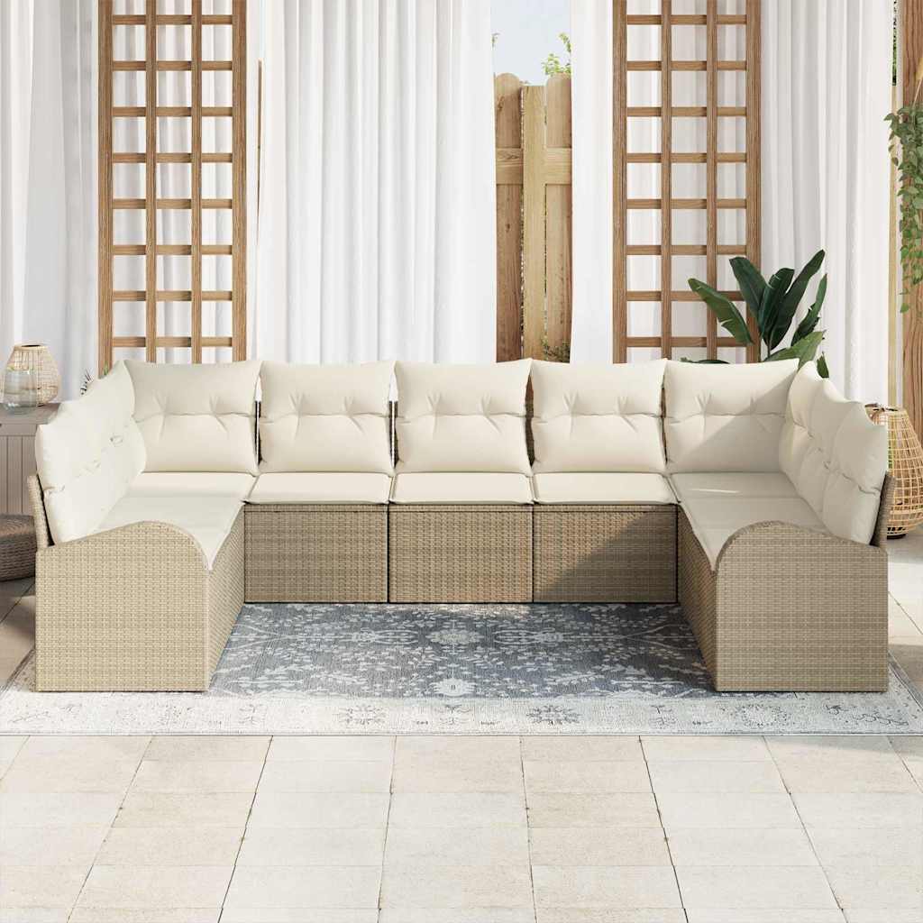 Sofa Sæt 9 stk. Beige [Syntetisk]: Poly Rattan