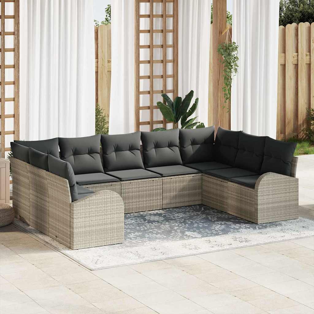 Sofa Sæt med pude Lysegrå Poly Rattan