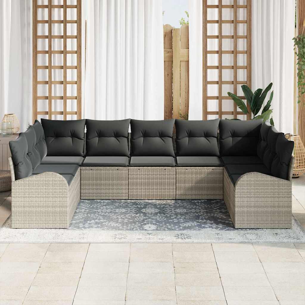 Sofa Sæt med pude Lysegrå Poly Rattan