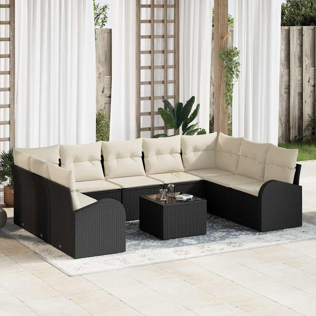 Sofa Sæt 10 stk. Sort [Syntetisk]: Poly Rattan