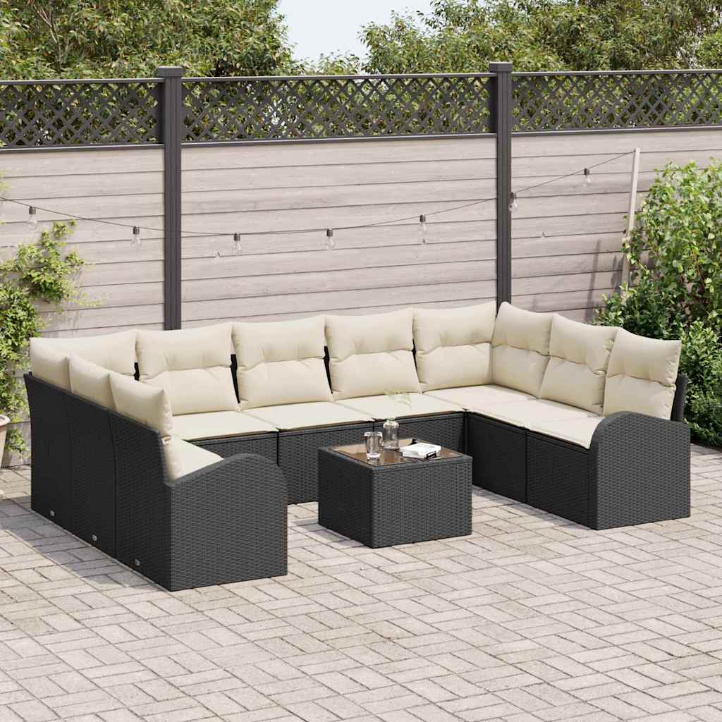 Sofa Sæt 10 stk. Sort [Syntetisk]: Poly Rattan
