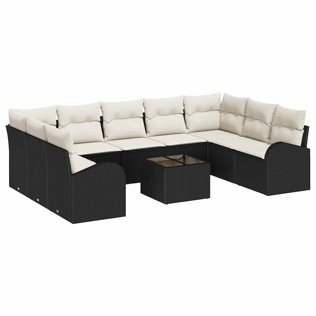 Sofa Sæt 10 stk. Sort [Syntetisk]: Poly Rattan