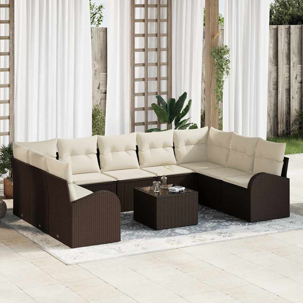 Sofa Sæt 10 stk. Brun [Syntetisk]: Poly Rattan
