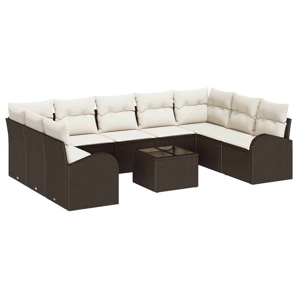 Sofa Sæt 10 stk. Brun [Syntetisk]: Poly Rattan