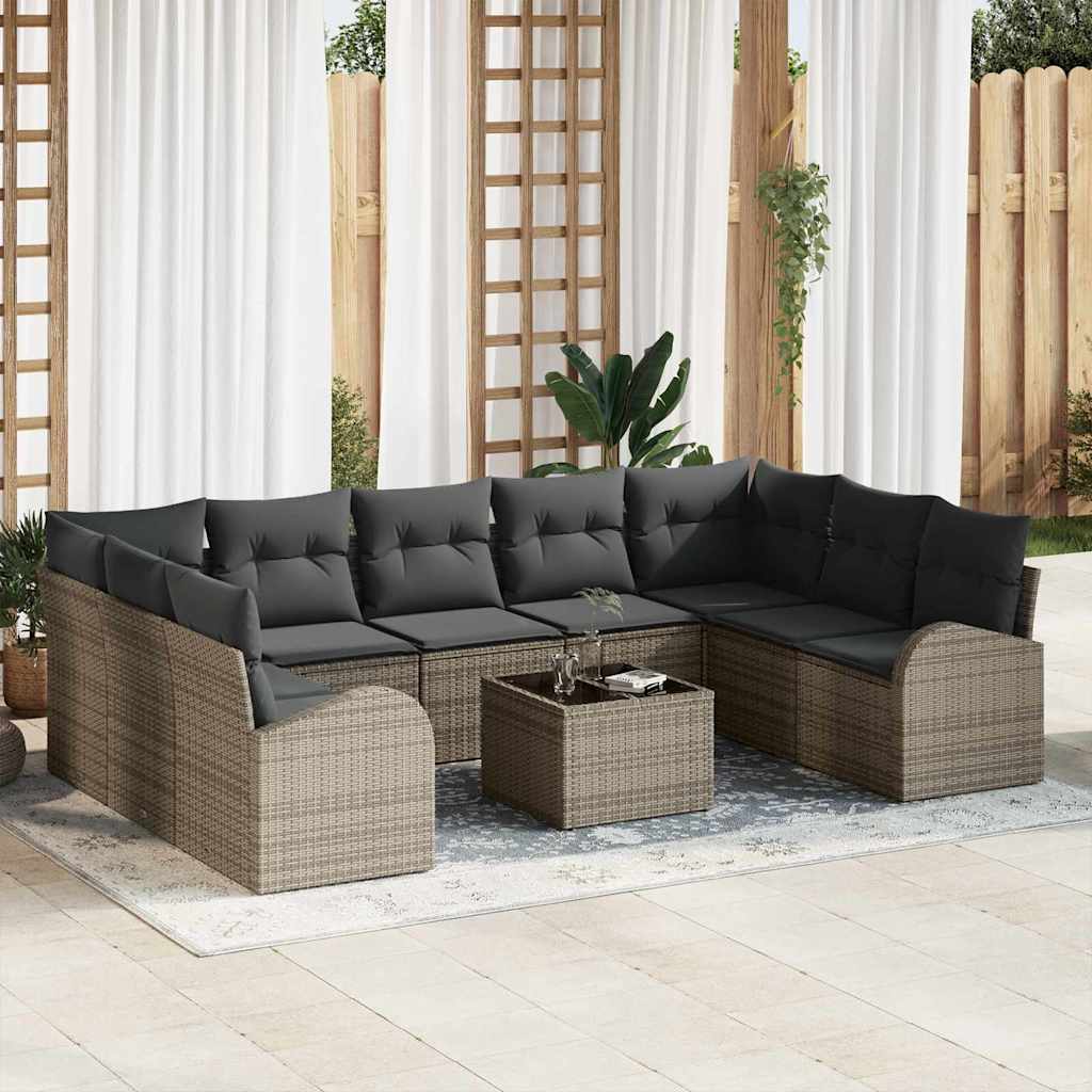 Sofa Sæt 10 stk. Grå [Syntetisk]: Poly Rattan