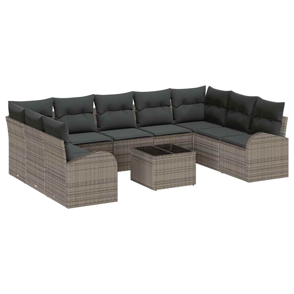 Sofa Sæt 10 stk. Grå [Syntetisk]: Poly Rattan