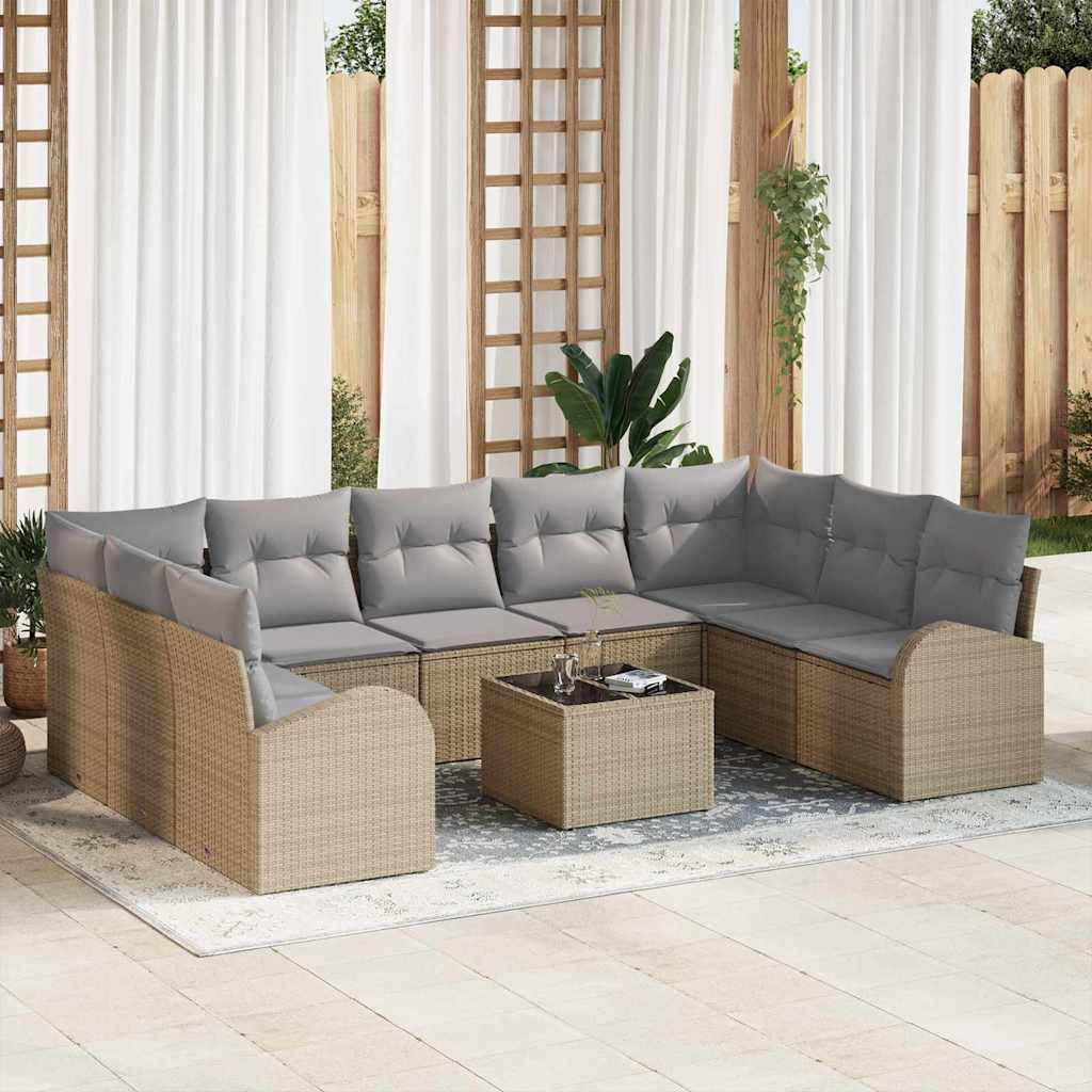 Sofa Sæt 10 stk. Beige [Syntetisk]: Poly Rattan