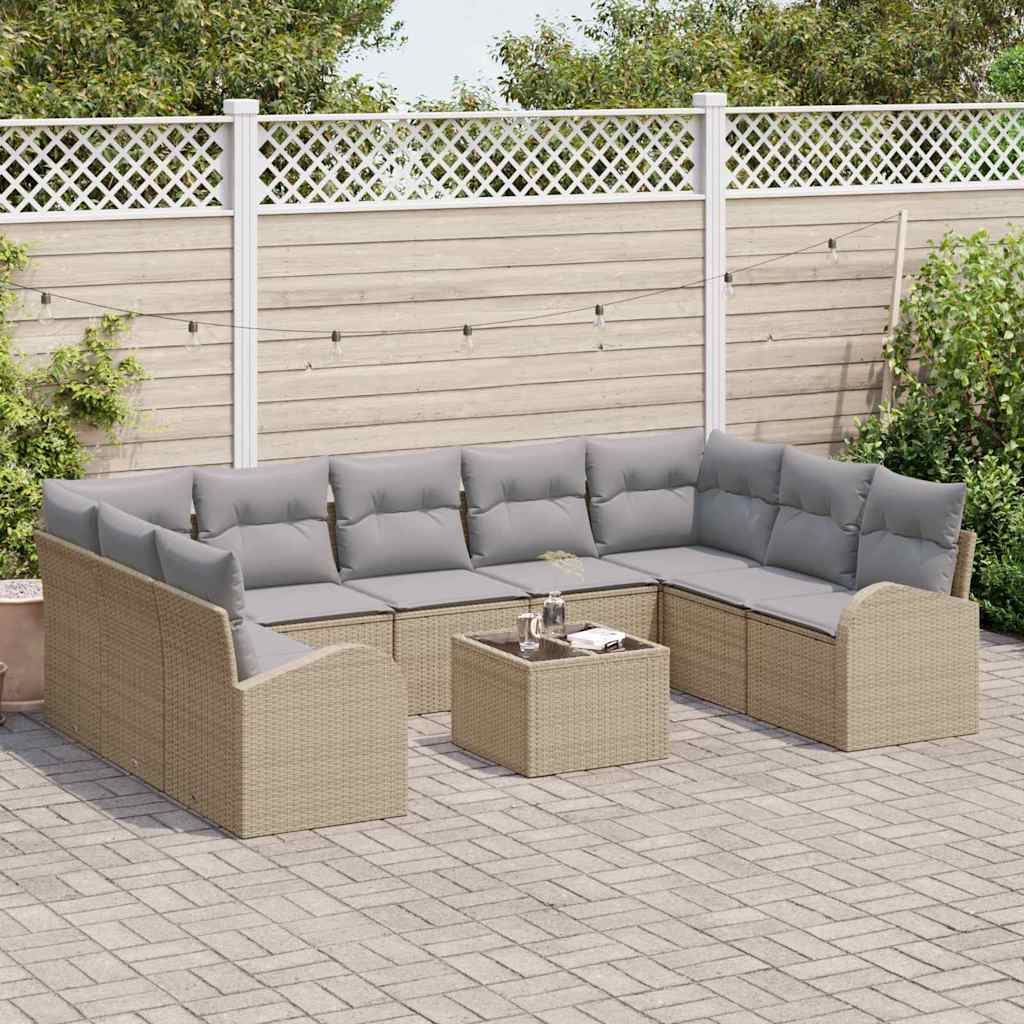Sofa Sæt 10 stk. Beige [Syntetisk]: Poly Rattan
