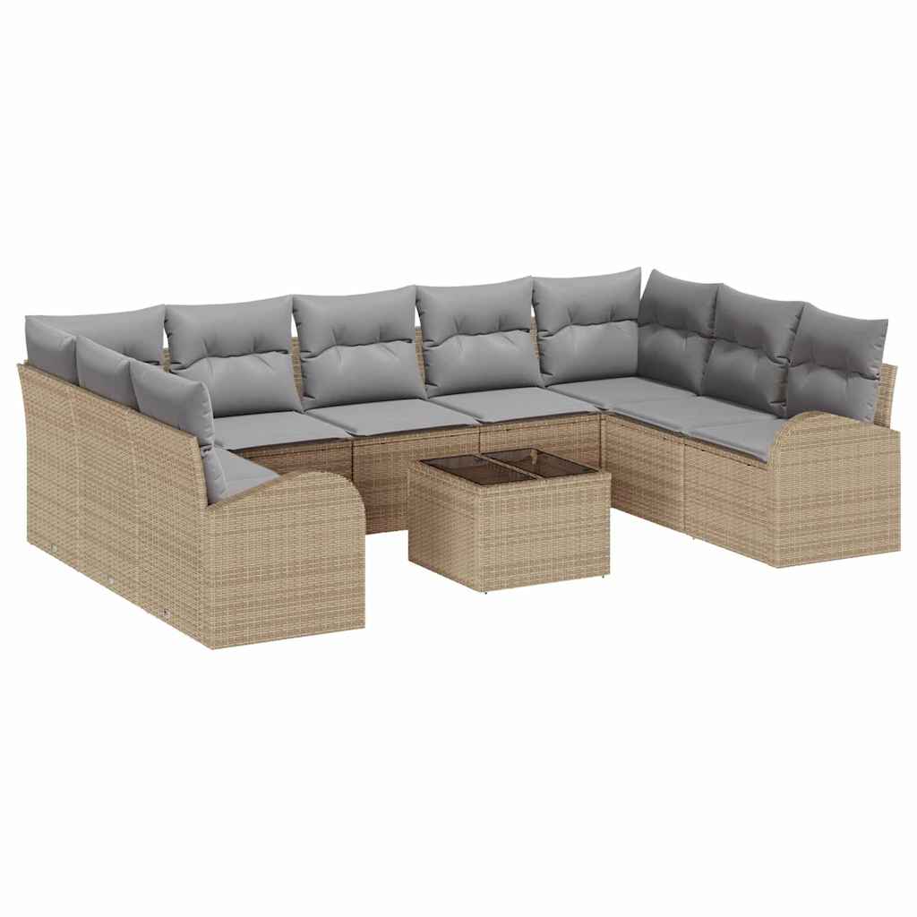 Sofa Sæt 10 stk. Beige [Syntetisk]: Poly Rattan