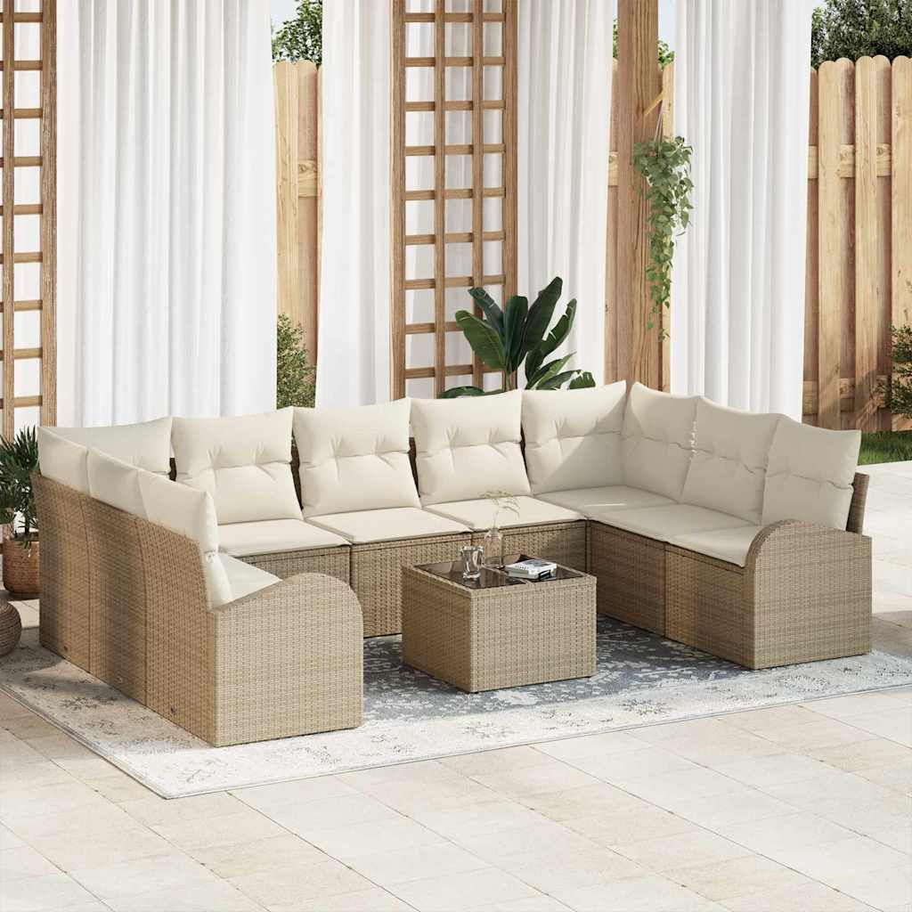 Sofa Sæt 10 stk. Beige [Syntetisk]: Poly Rattan