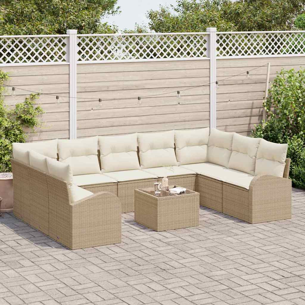 Sofa Sæt 10 stk. Beige [Syntetisk]: Poly Rattan