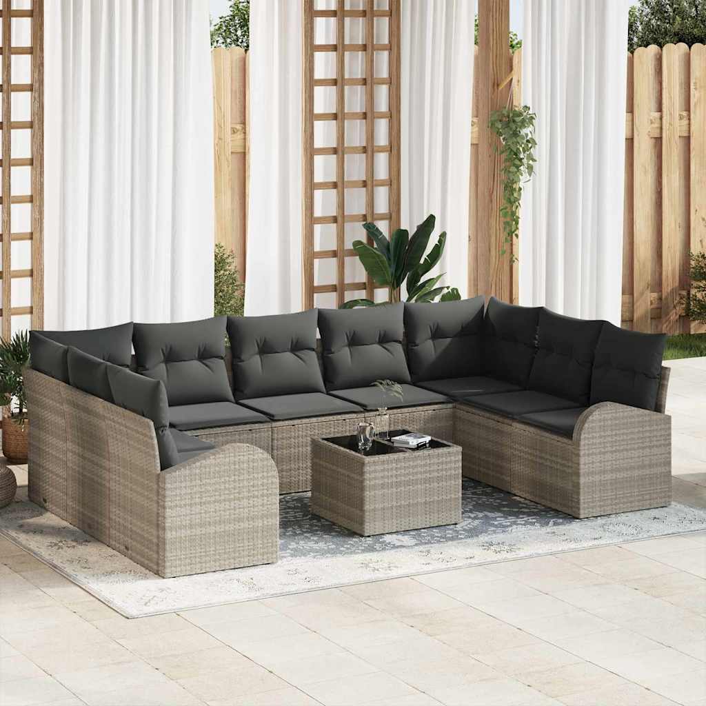 Sofa Sæt 10 stk. Lysegrå [Syntetisk]: Poly Rattan