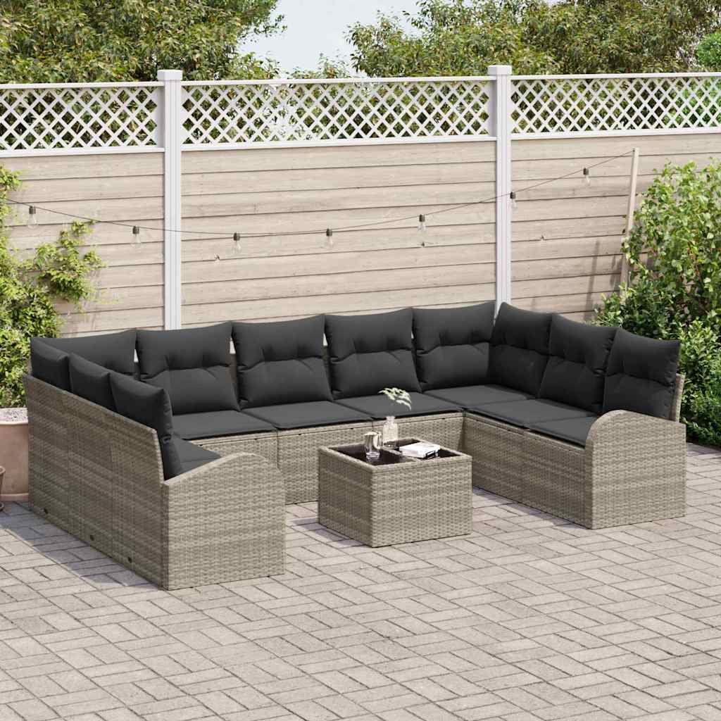 Sofa Sæt 10 stk. Lysegrå [Syntetisk]: Poly Rattan