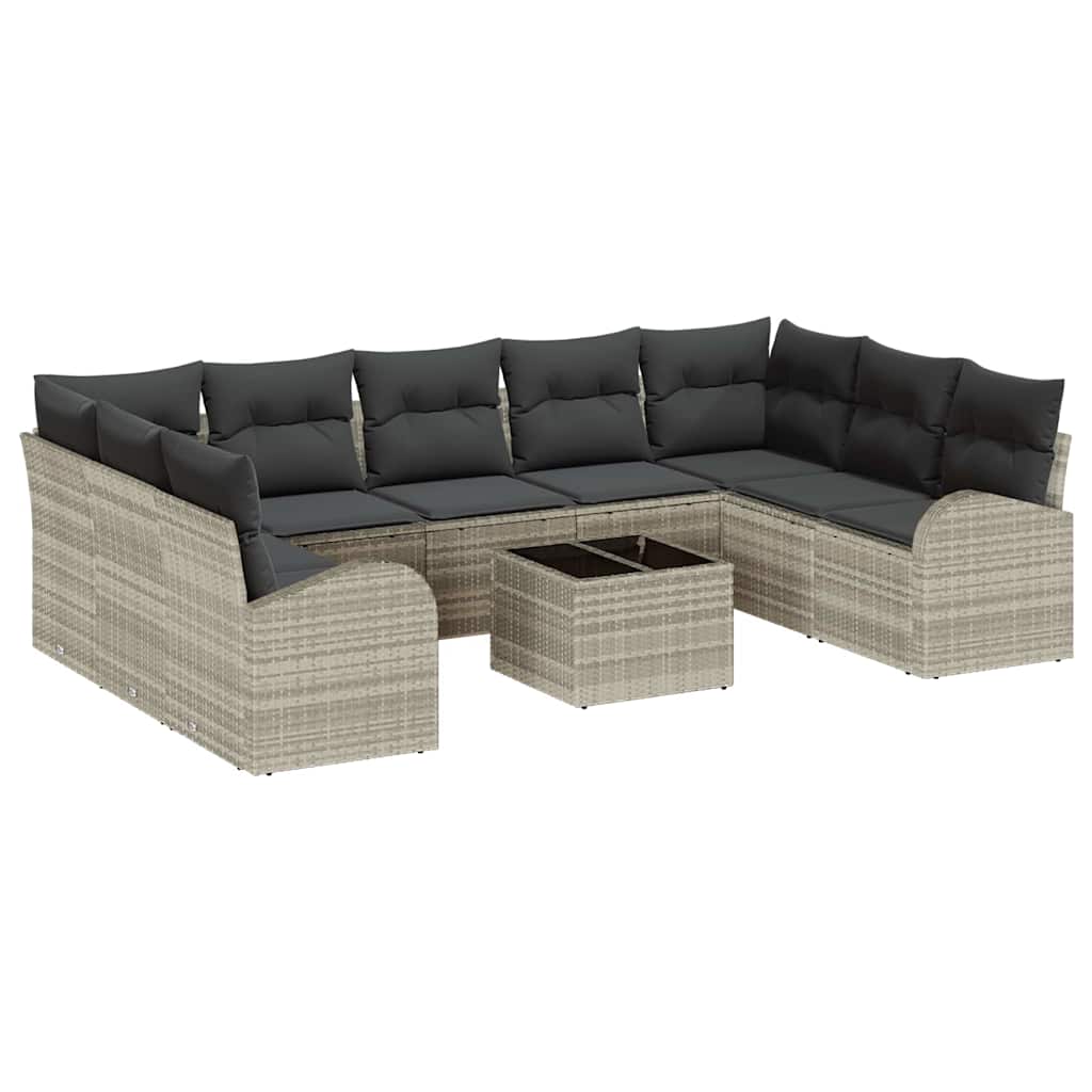 Sofa Sæt 10 stk. Lysegrå [Syntetisk]: Poly Rattan