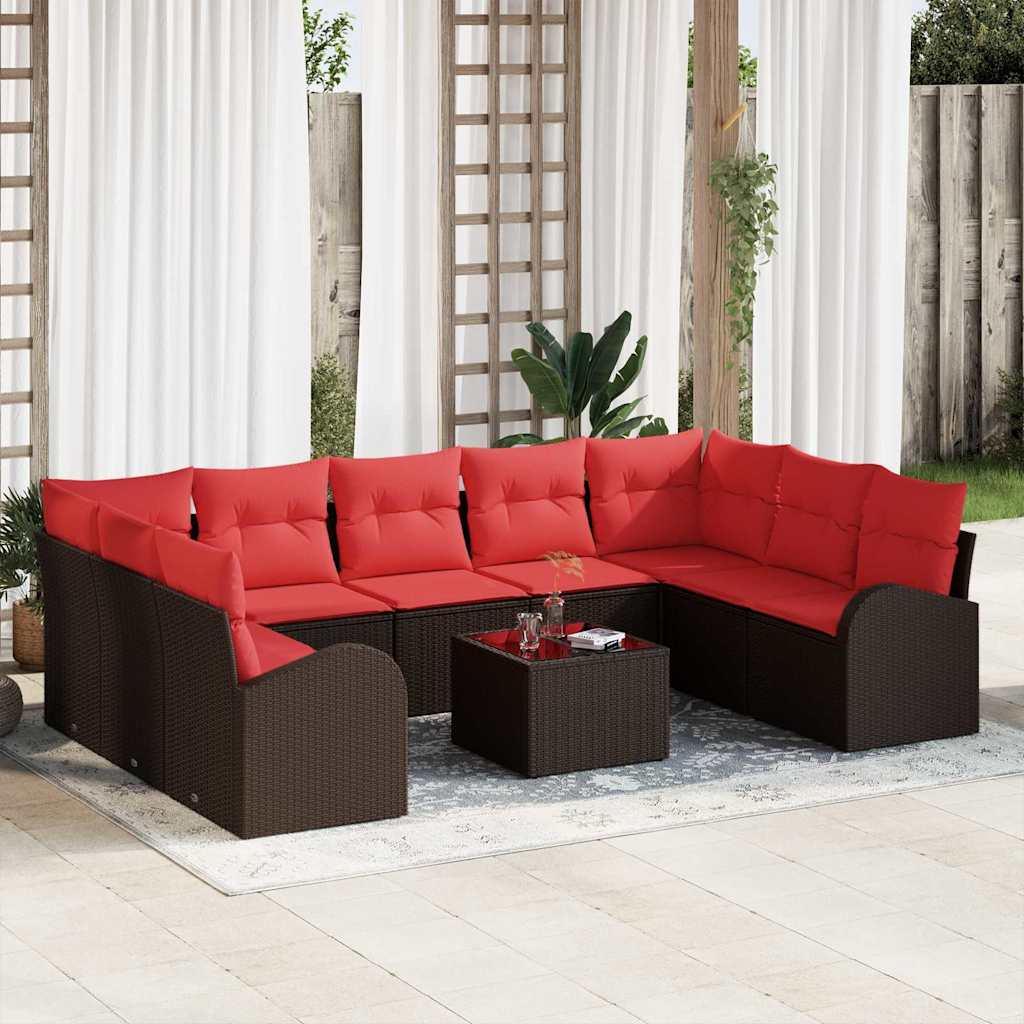 Sofa Sæt 10 stk. Brun [Syntetisk]: Poly Rattan