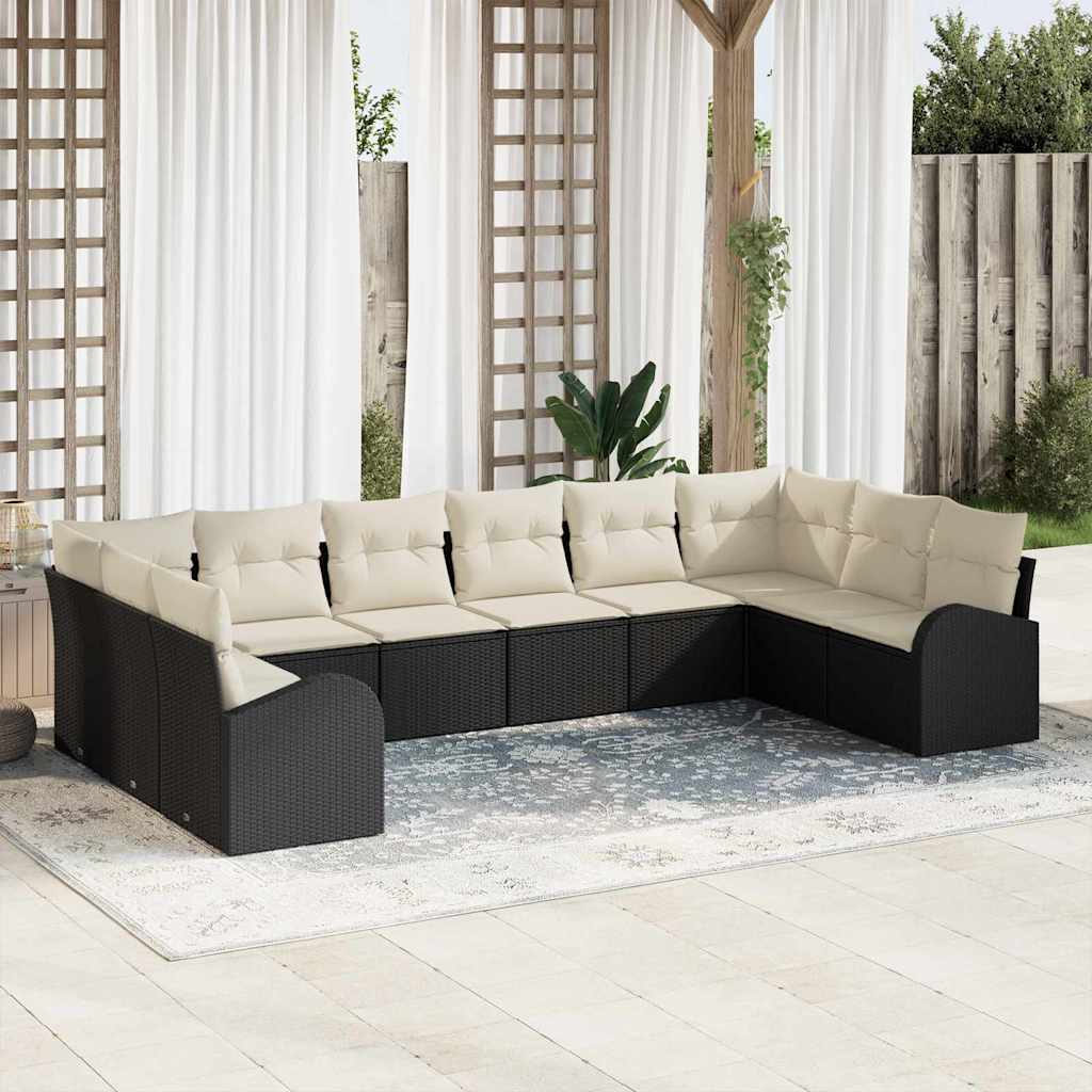Sofa Sæt 10 stk. Sort [Syntetisk]: Polyrattan