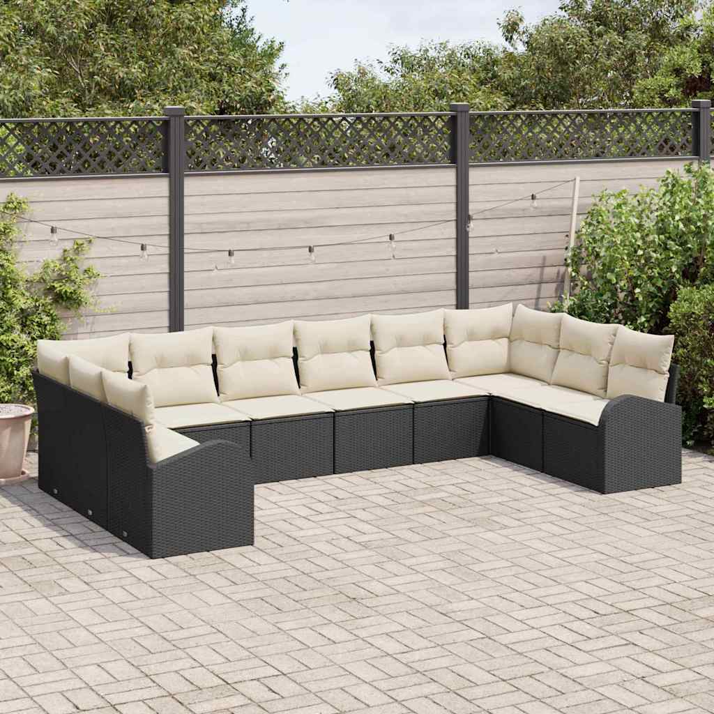 Sofa Sæt 10 stk. Sort [Syntetisk]: Polyrattan