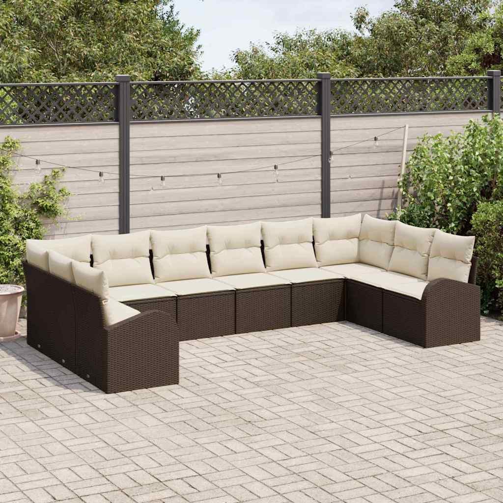 Sofa Sæt 10 stk. Brun [Syntetisk]: Polyrattan