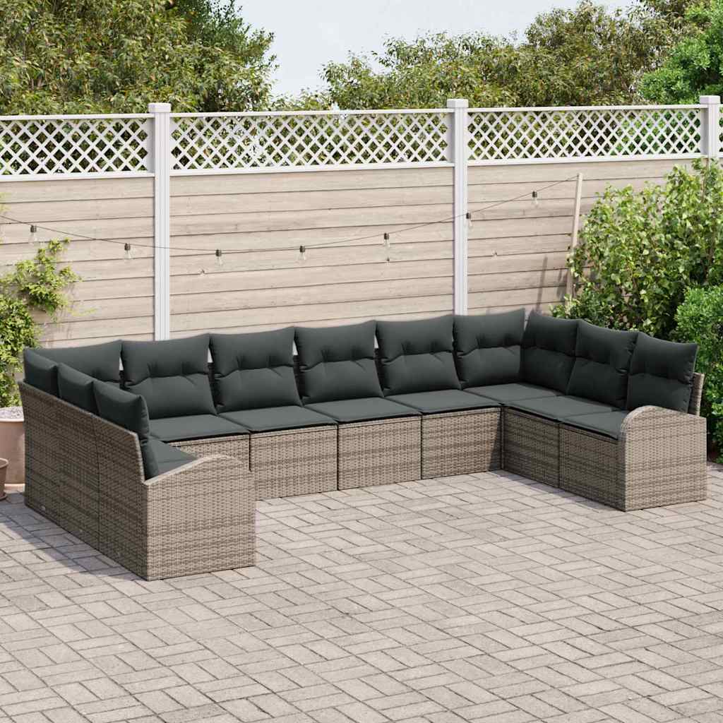 Sofa Sæt 10 stk. Grå [Syntetisk]: Polyrattan