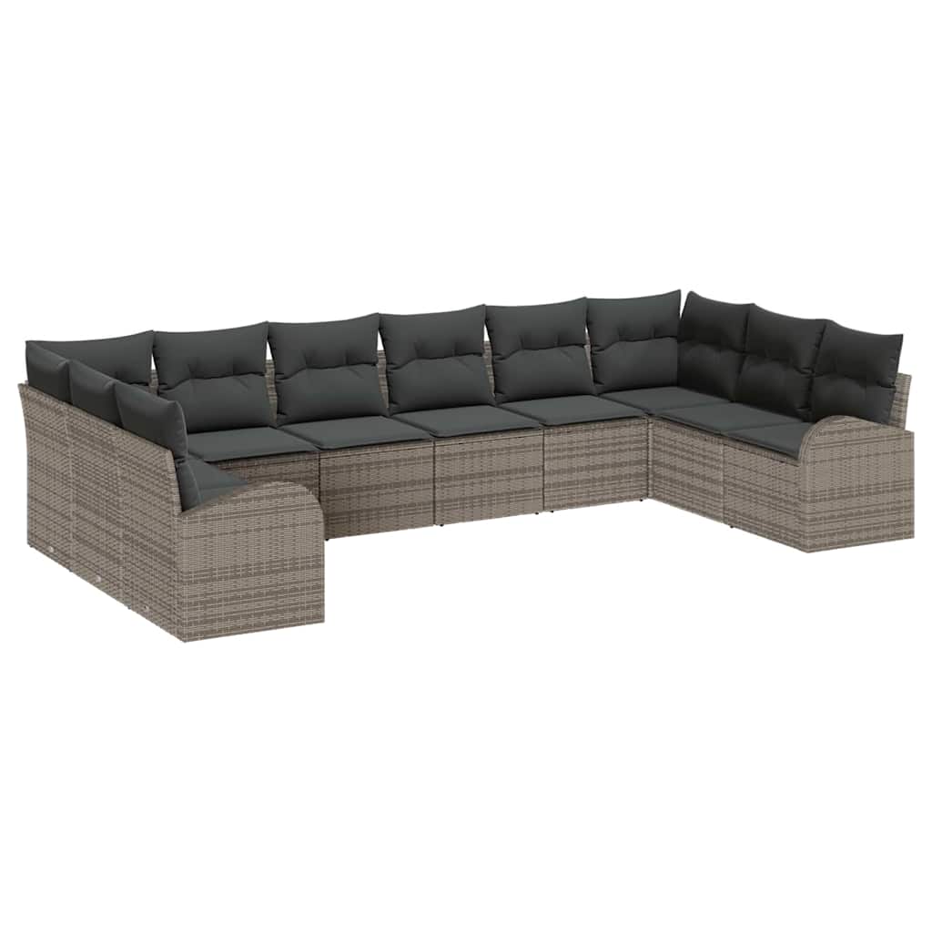 Sofa Sæt 10 stk. Grå [Syntetisk]: Polyrattan