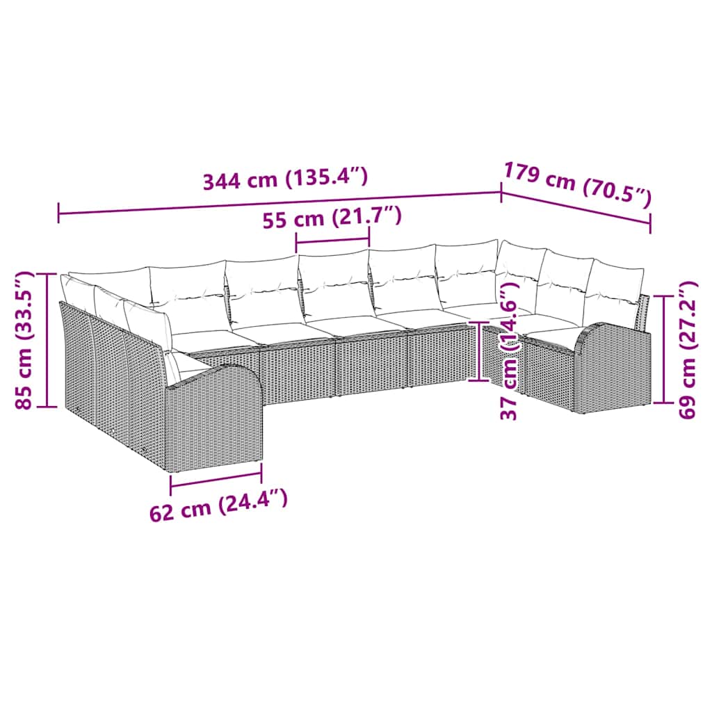 Sofa Sæt 10 stk. Beige [Syntetisk]: Polyrattan