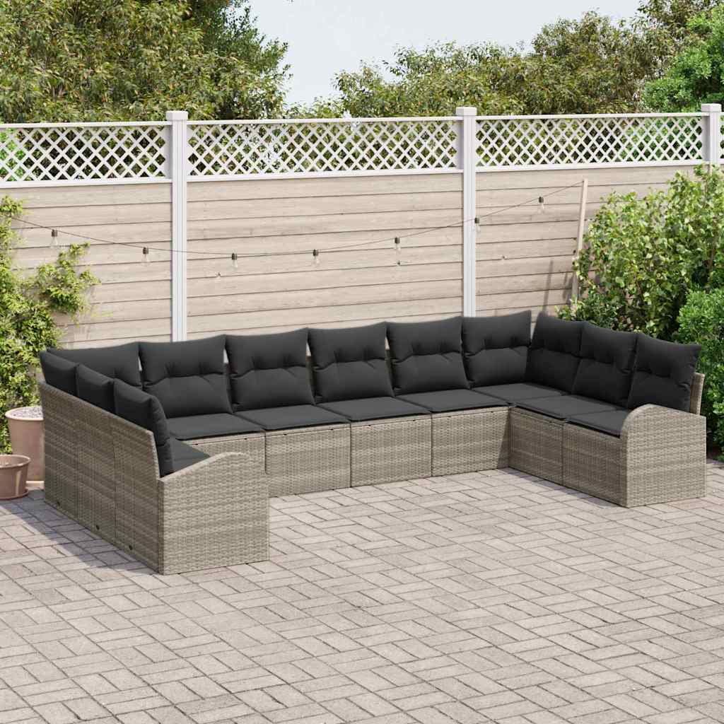 Sofa Sæt 10 stk. Lysegrå [Syntetisk]: Polyrattan