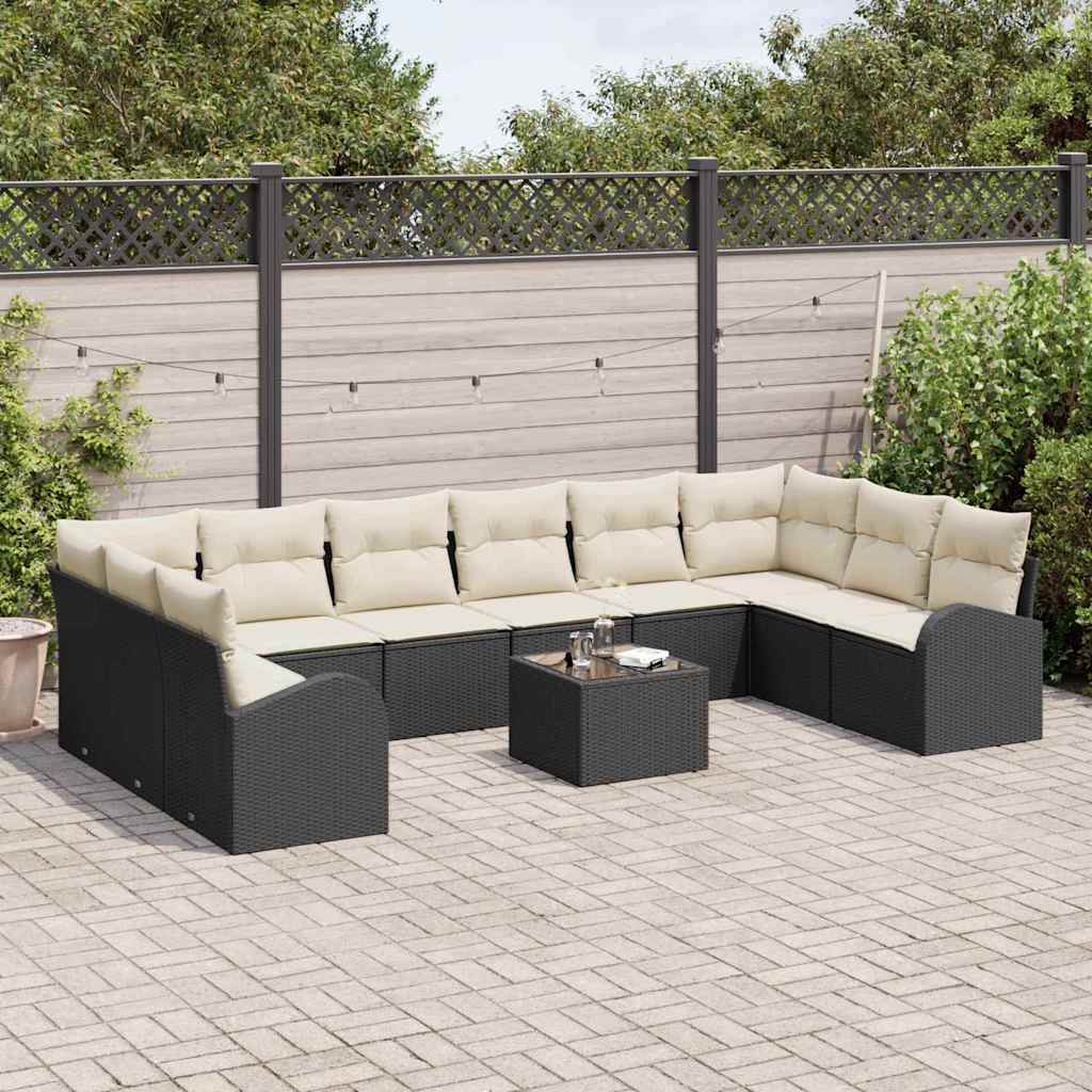 Sofa Sæt 11 stk. Sort [Syntetisk]: Polyrattan