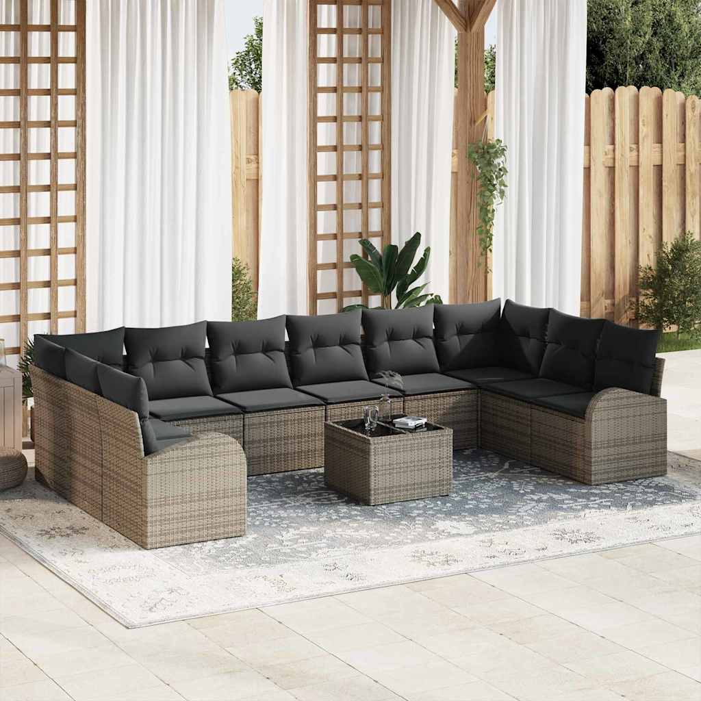 Sofa Sæt 11 stk. Grå [Syntetisk]: Polyrattan