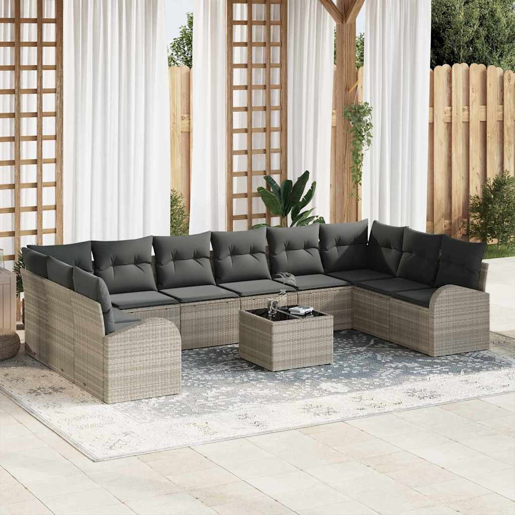Sofa Sæt 11 stk. Lysegrå [Syntetisk]: Polyrattan
