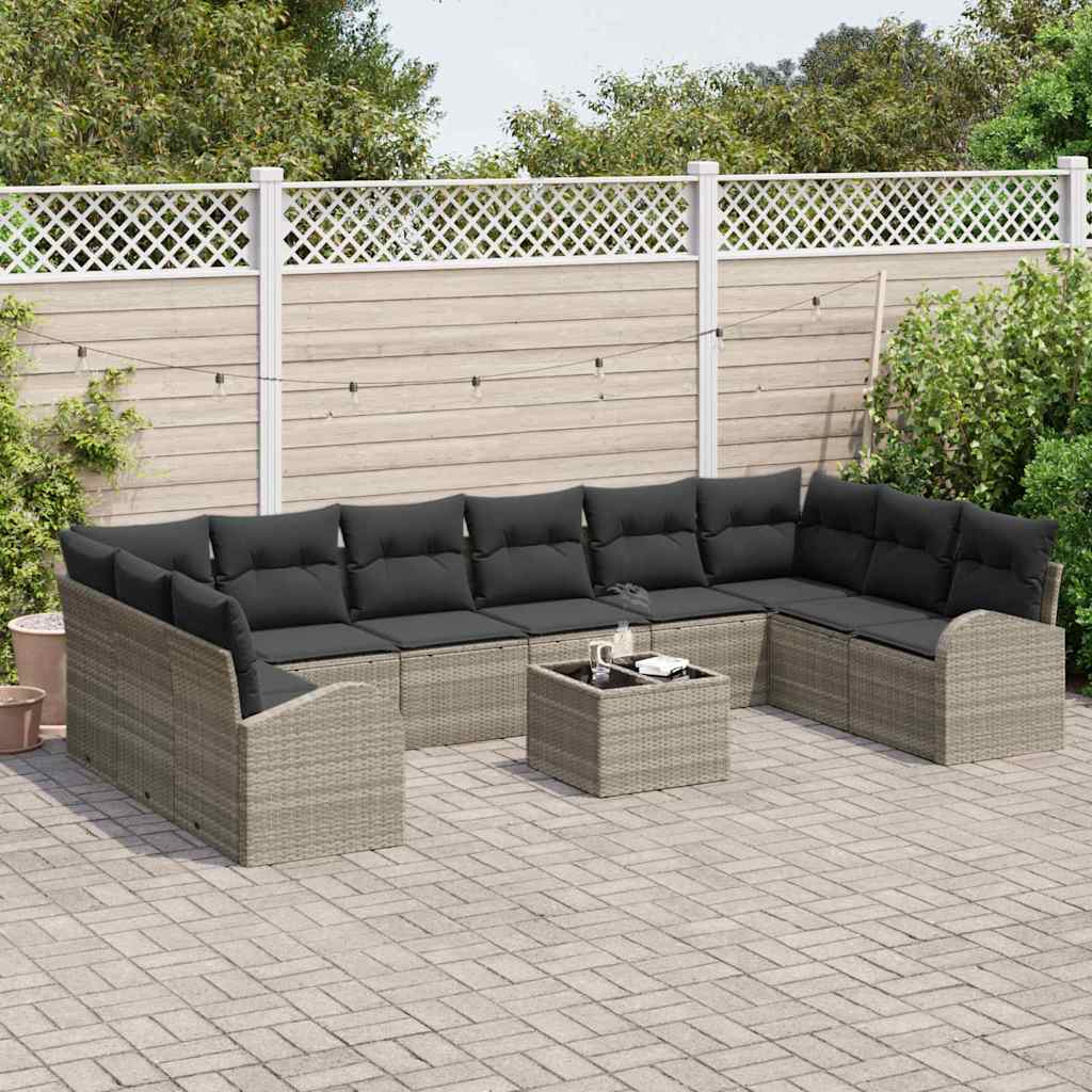 Sofa Sæt 11 stk. Lysegrå [Syntetisk]: Polyrattan