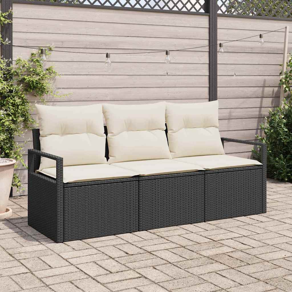 Sofa Sæt 3 stk. Sort polyrattan