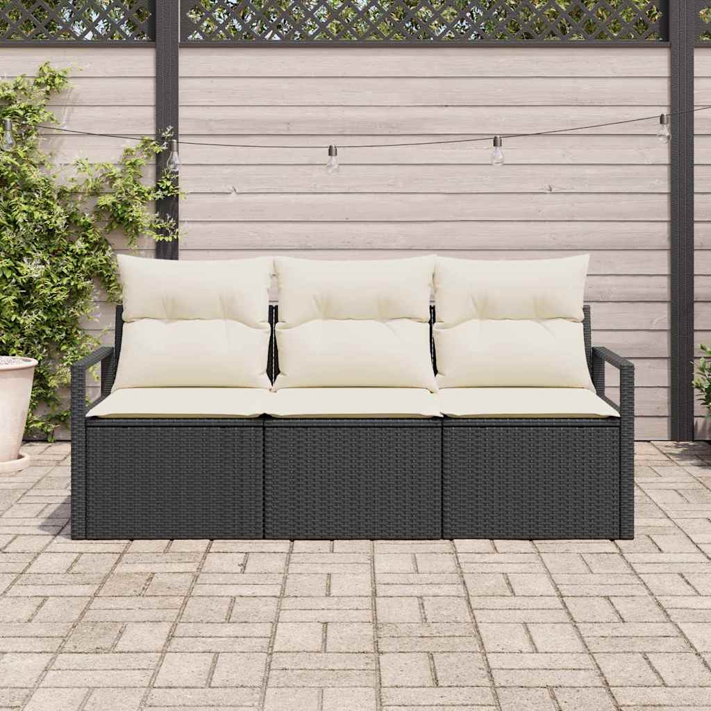 Sofa Sæt 3 stk. Sort polyrattan