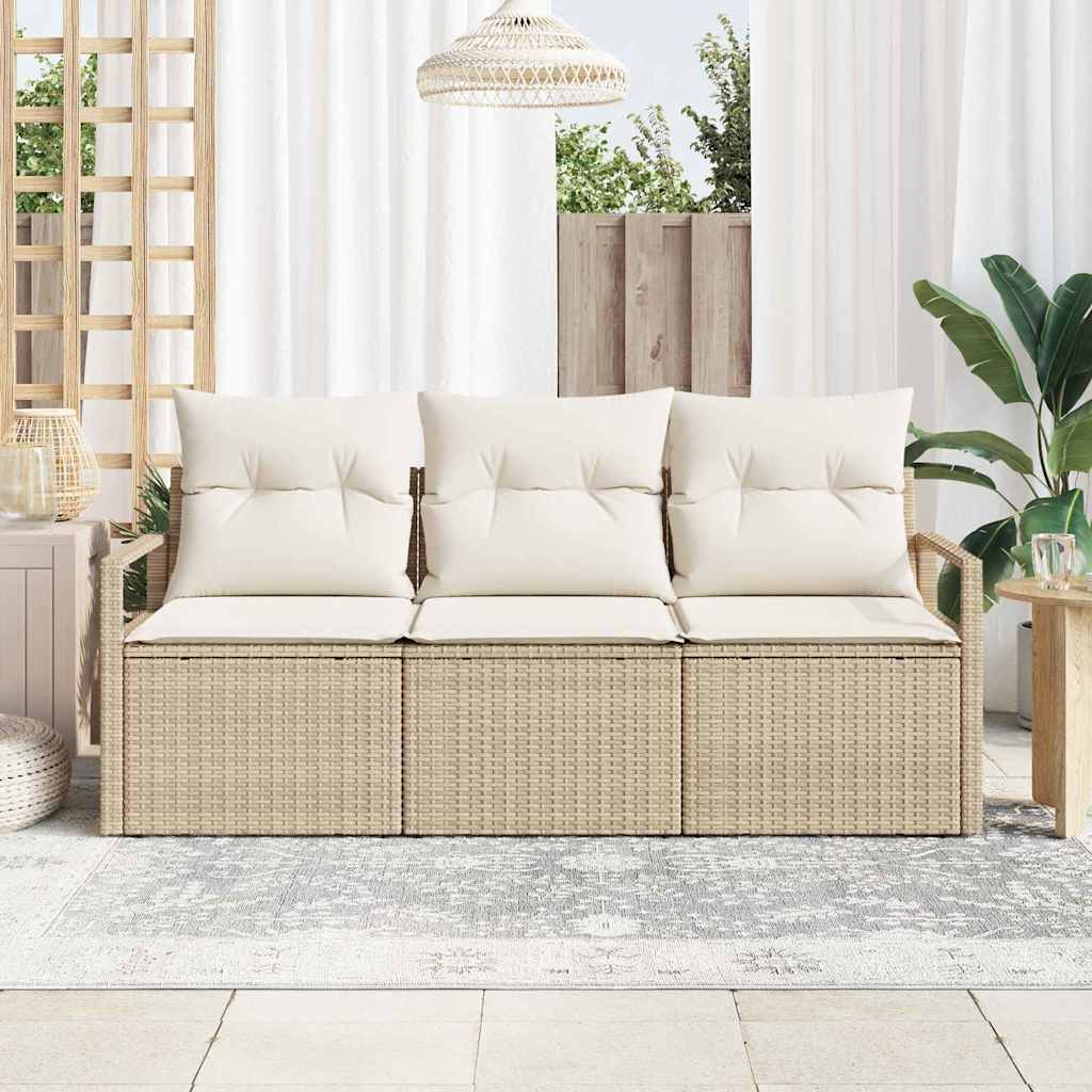 Sofa Sæt 3 stk. Beige polyrattan