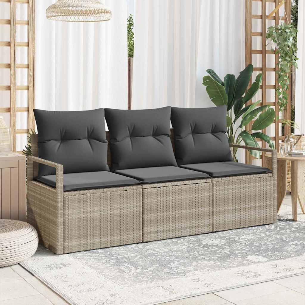 Sofa Sæt 3 stk. Lysegrå polyrattan