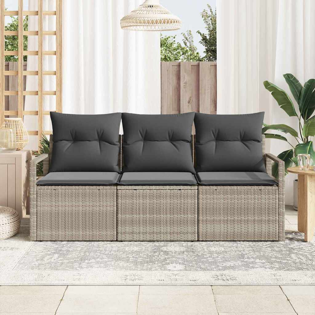 Sofa Sæt 3 stk. Lysegrå polyrattan