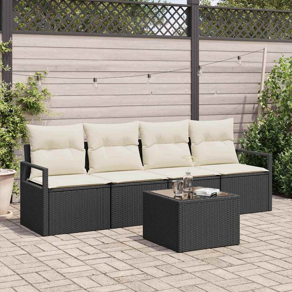 Sofa Sæt 5 stk. 4-Antal sæder Sort og Cream polyrattan