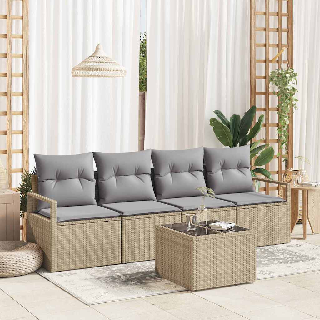 Sofa Sæt 5 stk. 4-Antal sæder Beige og grå polyrattan