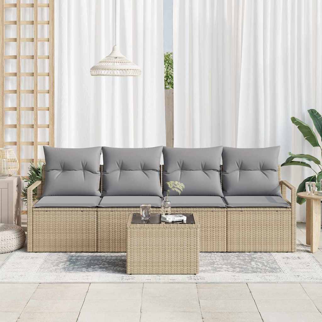 Sofa Sæt 5 stk. 4-Antal sæder Beige og grå polyrattan