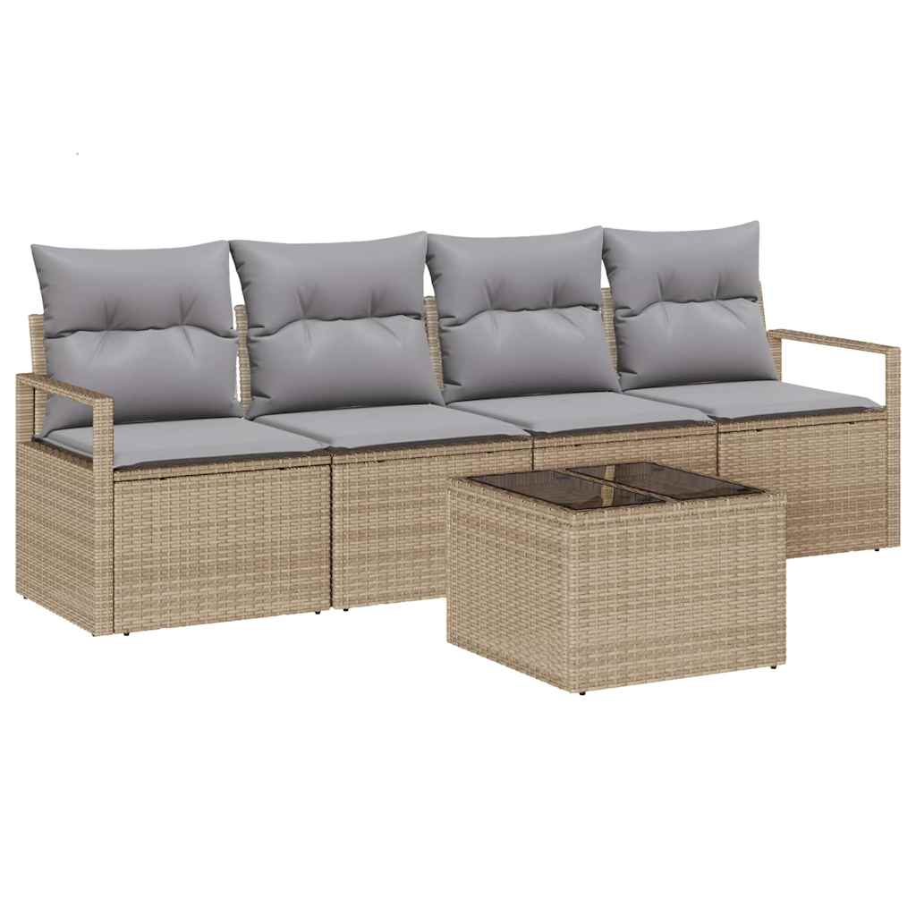 Sofa Sæt 5 stk. 4-Antal sæder Beige og grå polyrattan