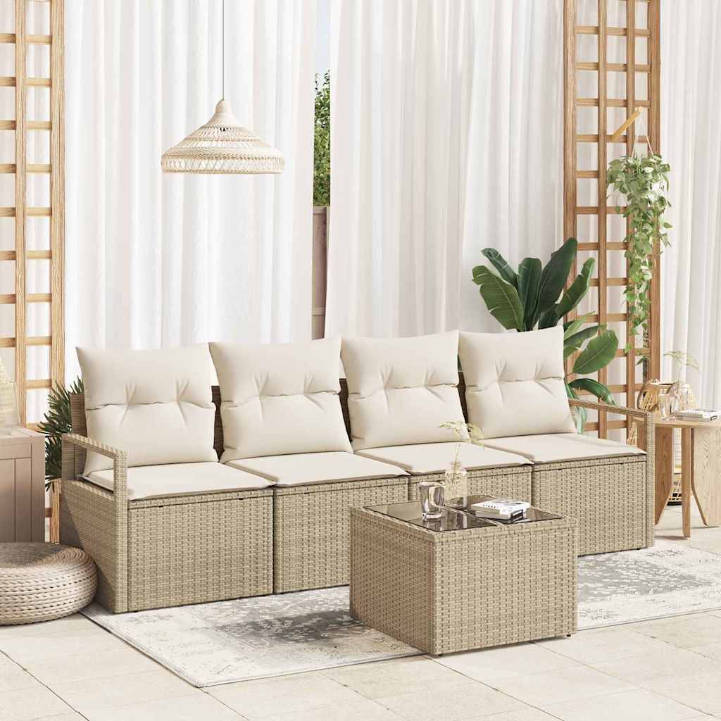 Sofa Sæt 5 stk. 4-Antal sæder Beige og creme polyrattan