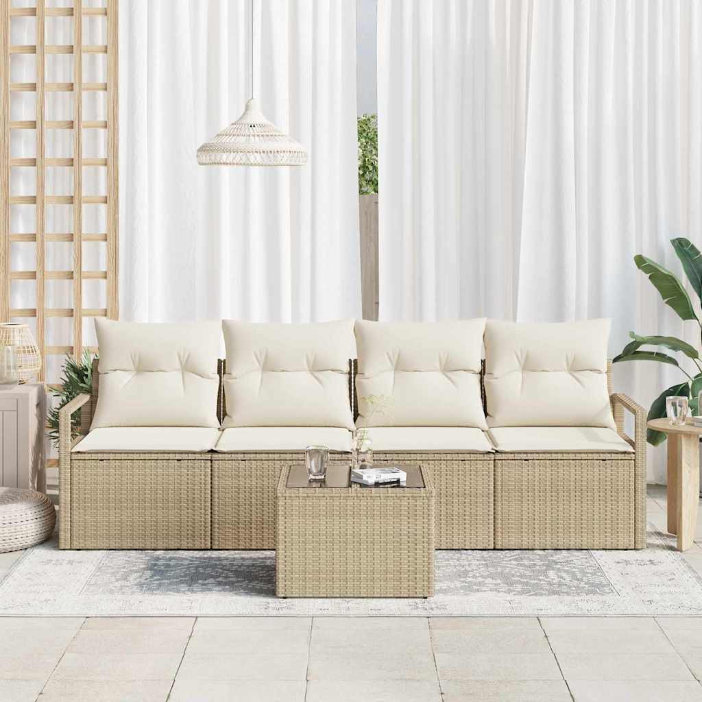 Sofa Sæt 5 stk. 4-Antal sæder Beige og creme polyrattan