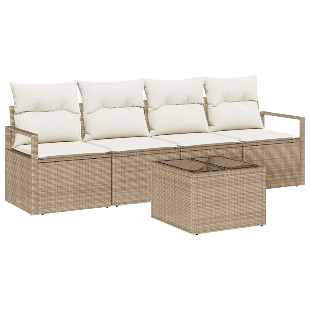 Sofa Sæt 5 stk. 4-Antal sæder Beige og creme polyrattan