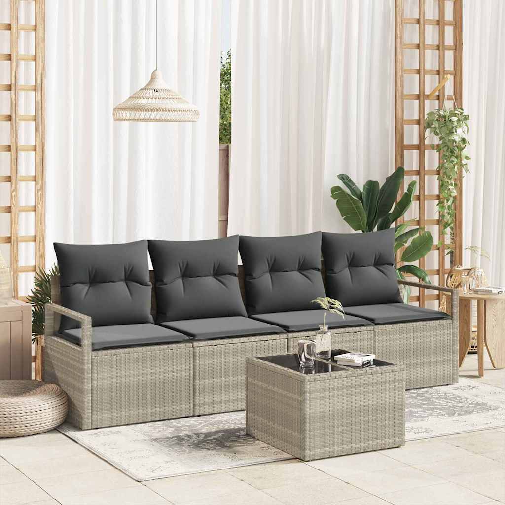 Sofa Sæt 5 stk. 4-Antal sæder Lys grå og Mørk grå polyrattan