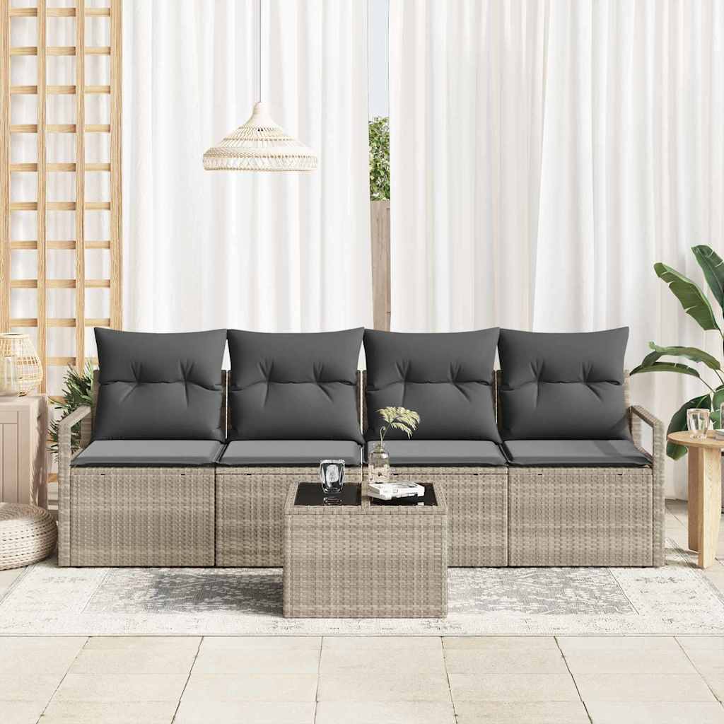 Sofa Sæt 5 stk. 4-Antal sæder Lys grå og Mørk grå polyrattan