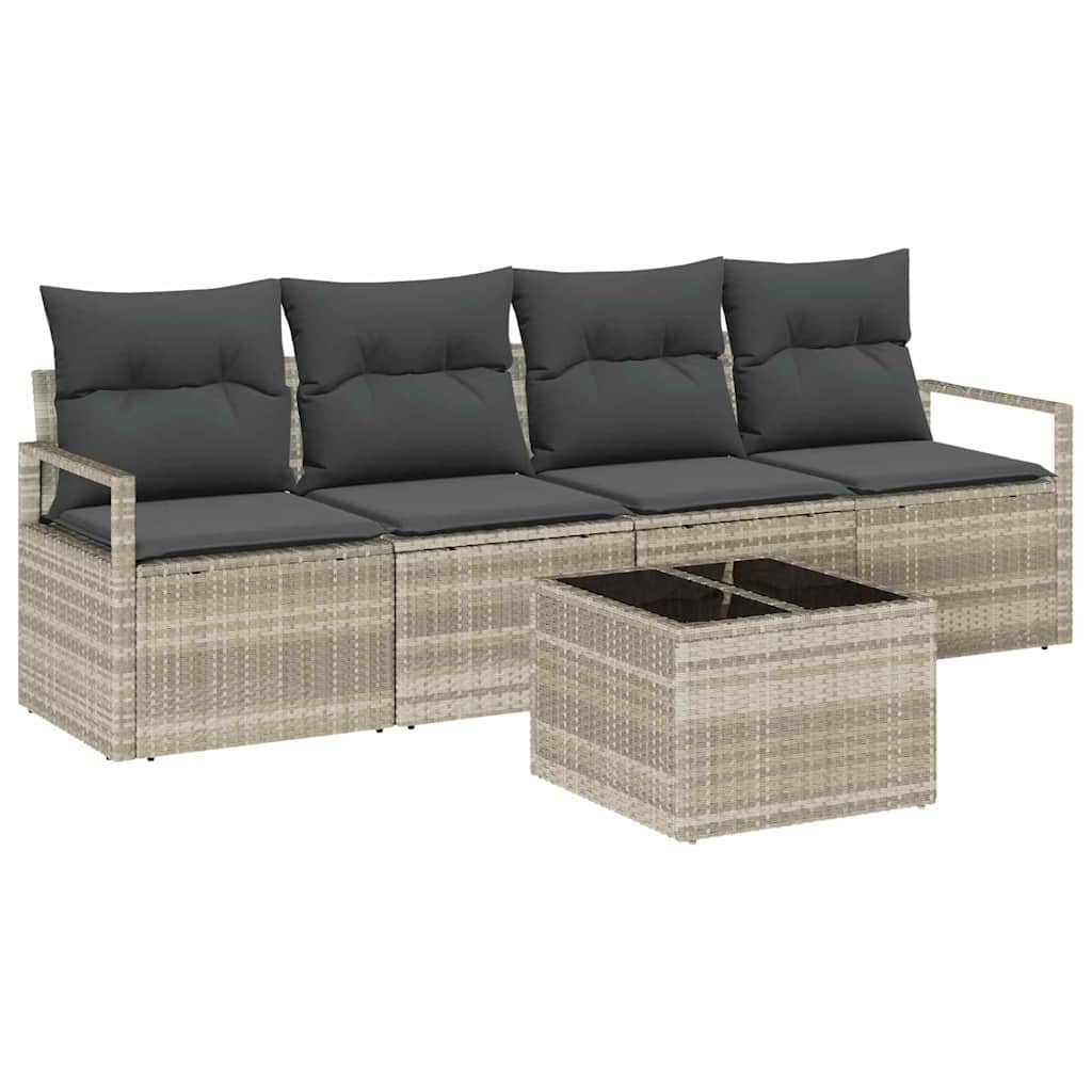 Sofa Sæt 5 stk. 4-Antal sæder Lys grå og Mørk grå polyrattan