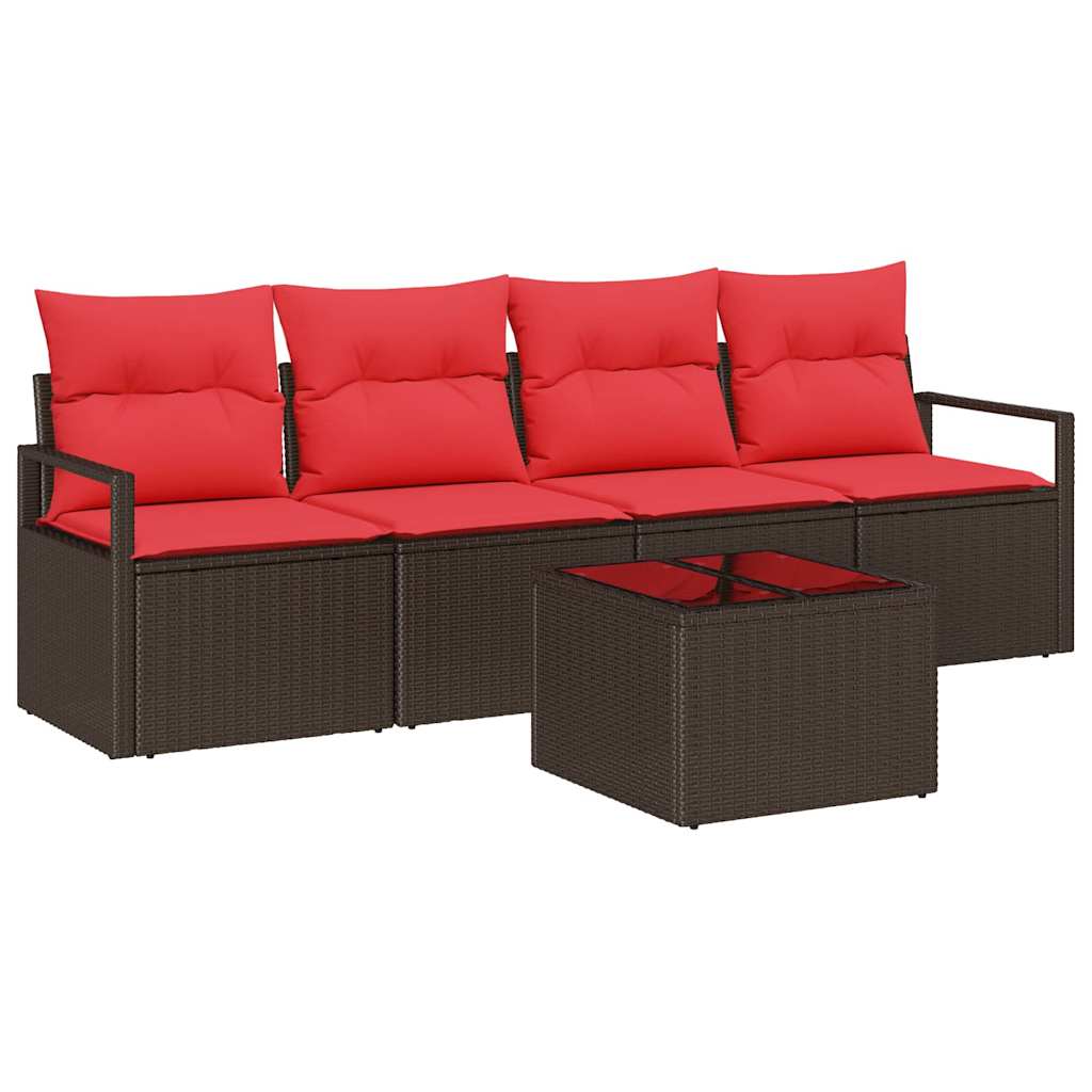 Sofa Sæt 5 stk. 4-Antal sæder Brun og Rød polyrattan